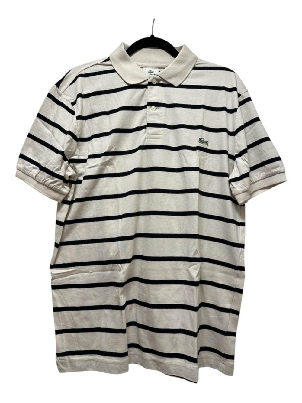 Lacoste White Cream Polo with Navy Blue Stripes